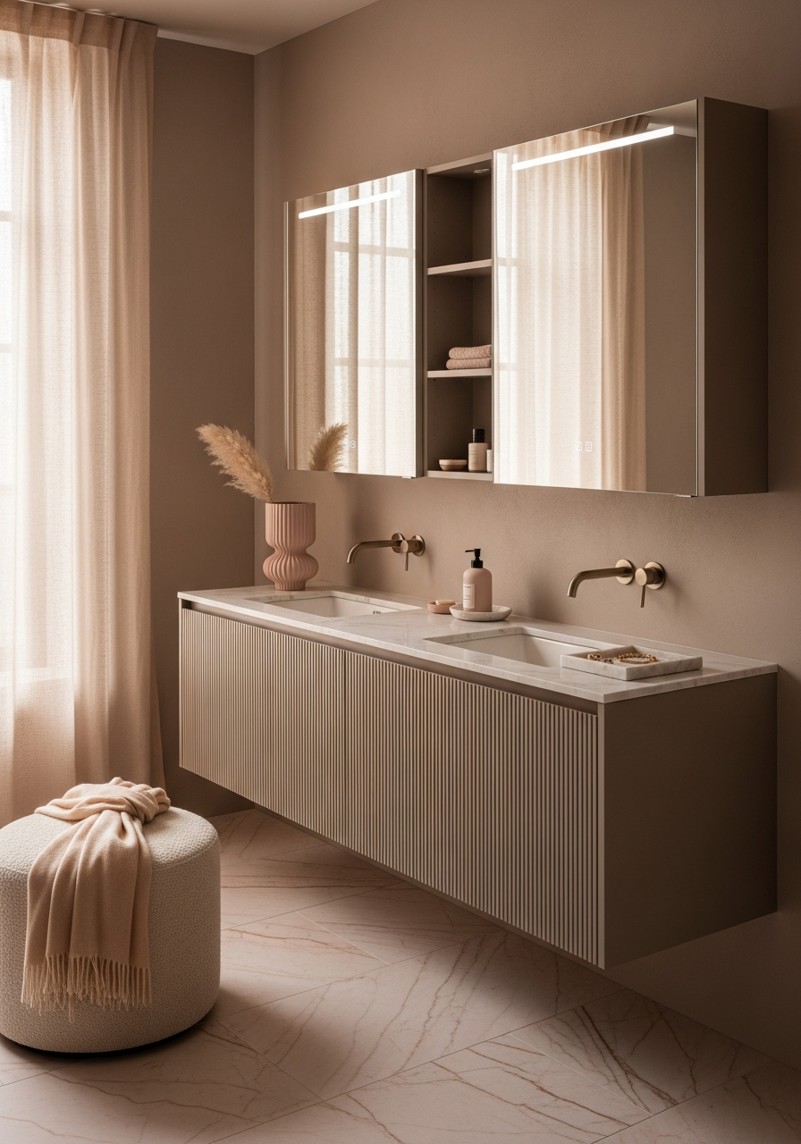 Fadior Verve Bath and Vanity Suite — interior room context showing cabinet integration