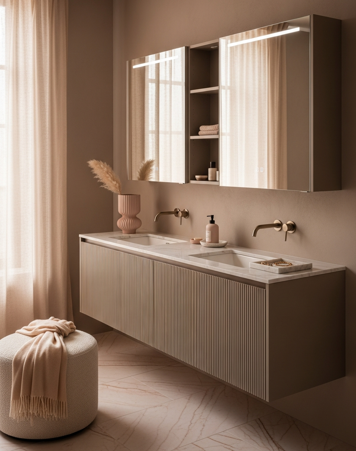 Fadior Verve Bath and Vanity Suite — interior room context showing cabinet integration