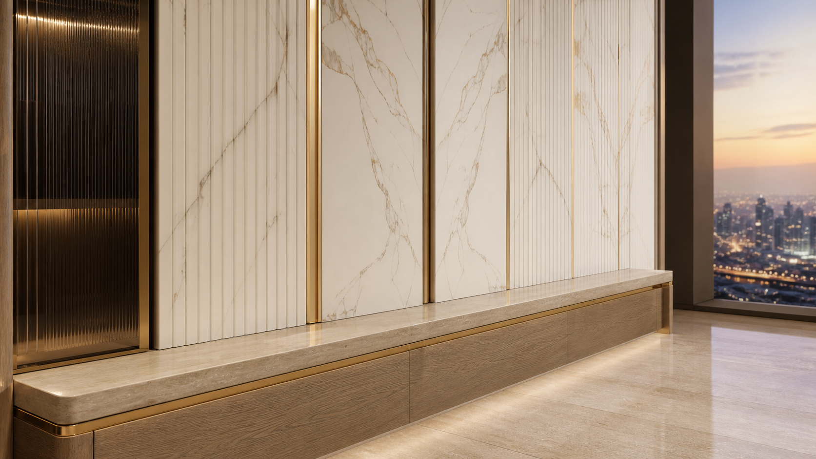 Fadior Voyage Wardrobe Suite with Tambour Trunk Dock Wall — close-up of stainless steel finish and hardware detail