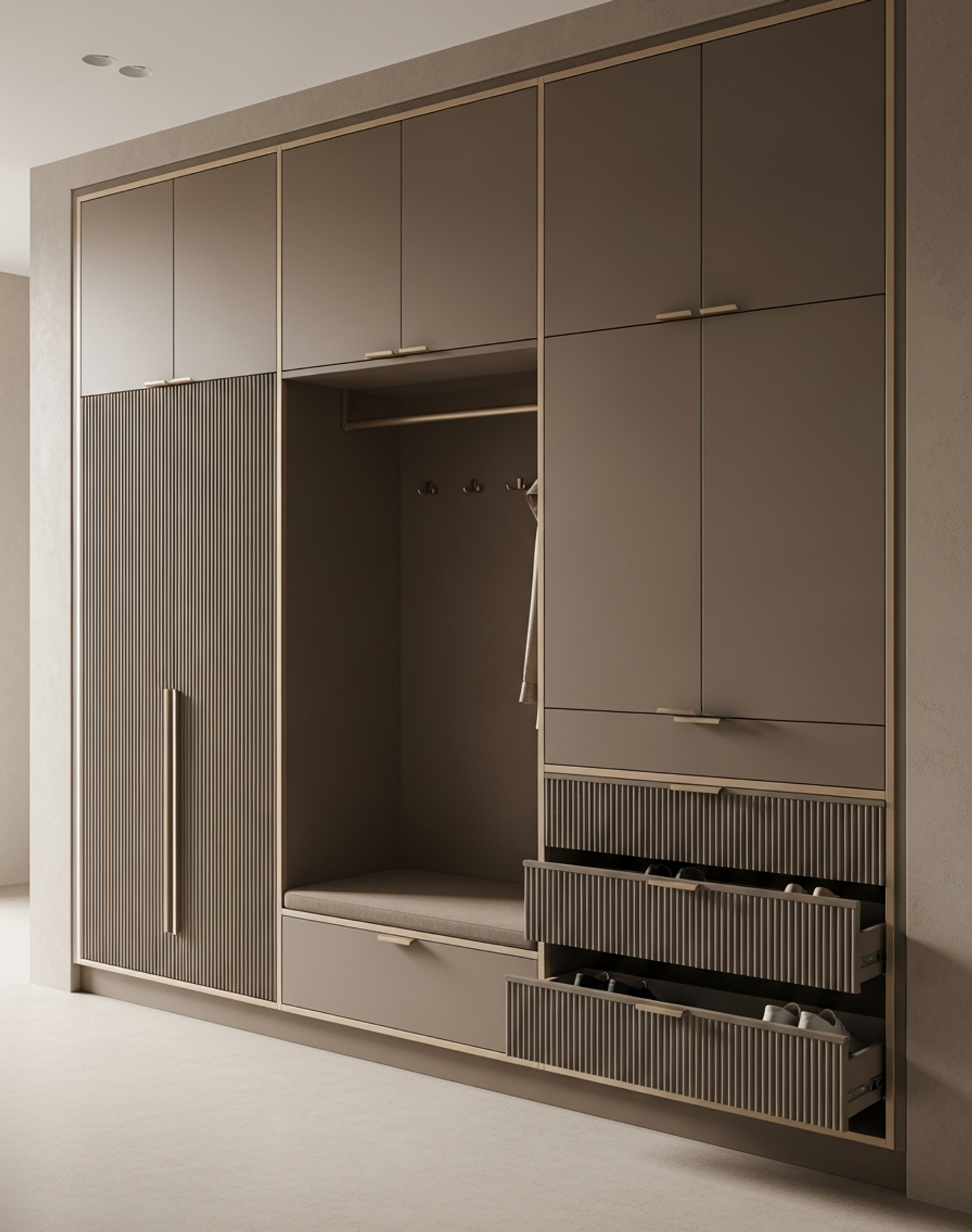 Fadior Archetype Shoe Cabinet — interior room context showing cabinet integration