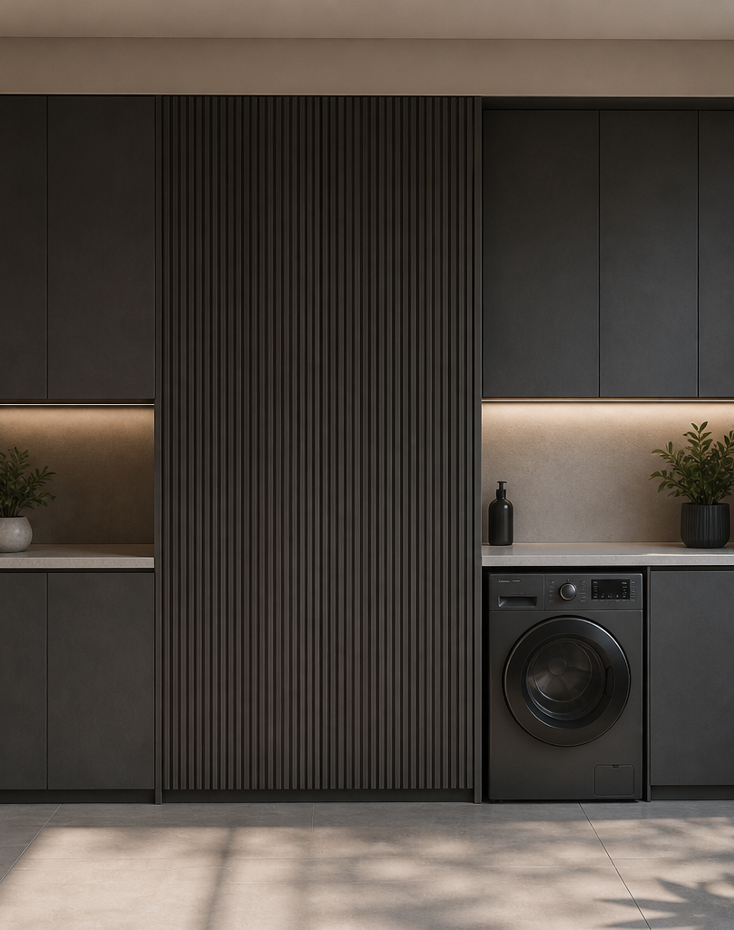 Fadior Dusk Balcony Suite with Slate Utility Screen — interior room context showing cabinet integration