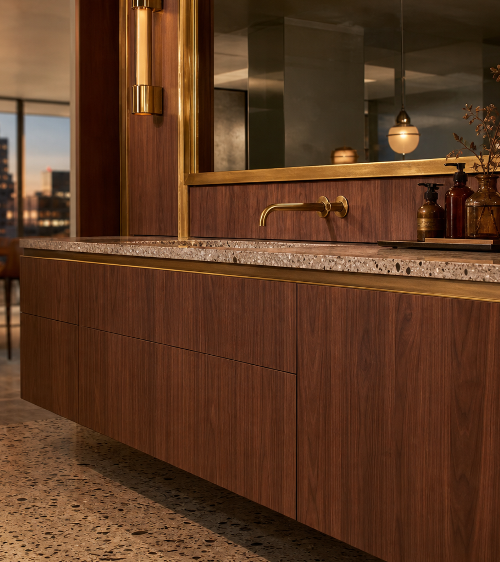Fadior Alcove Modular Basin Datum Wall — close-up of stainless steel finish and hardware detail