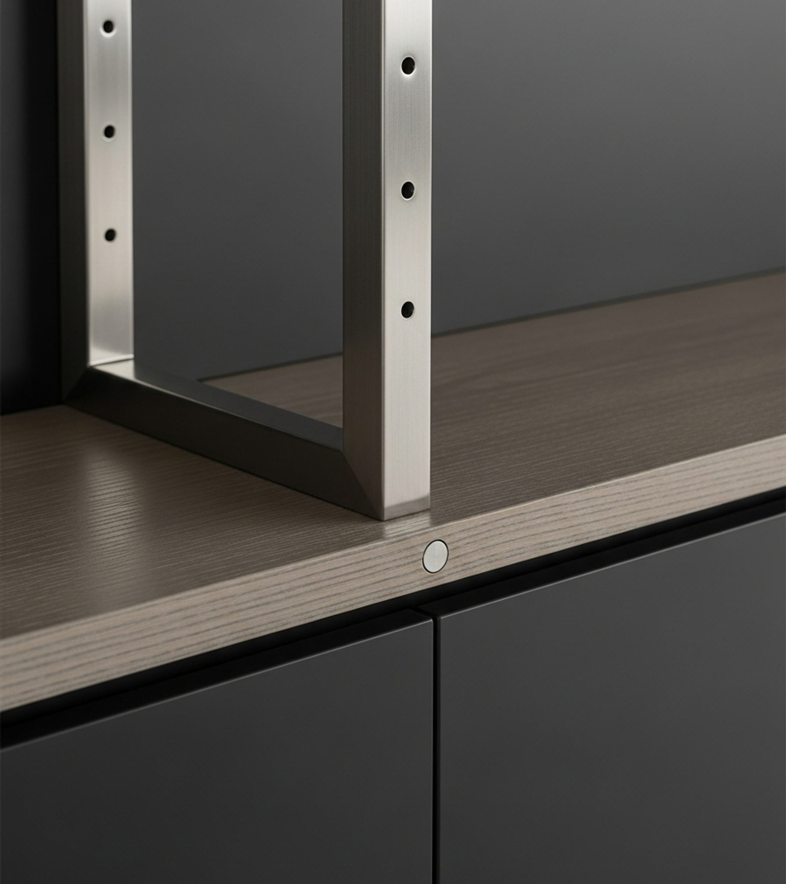 Fadior Essence Media Console — close-up of stainless steel finish and hardware detail