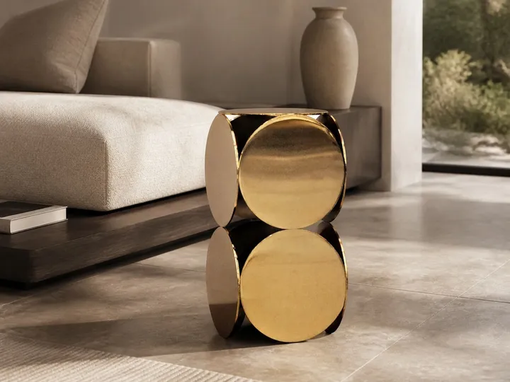 Mesa Auxiliar de Acero Inoxidable Espejo con Frente de Disco