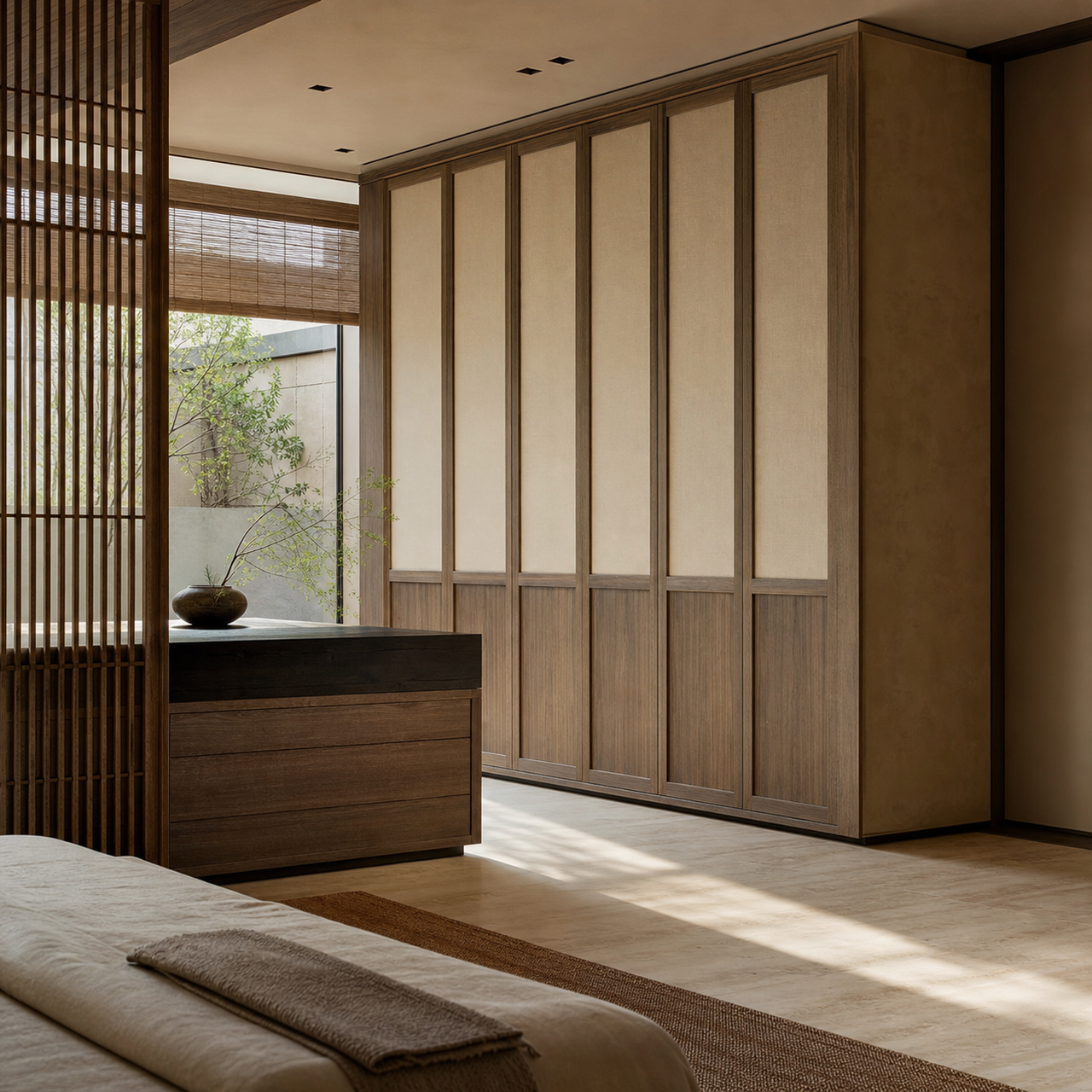 Fadior Resonance Wardrobe Suite with Brass Lever Valet Niche — lifestyle setting with natural light and residential styling