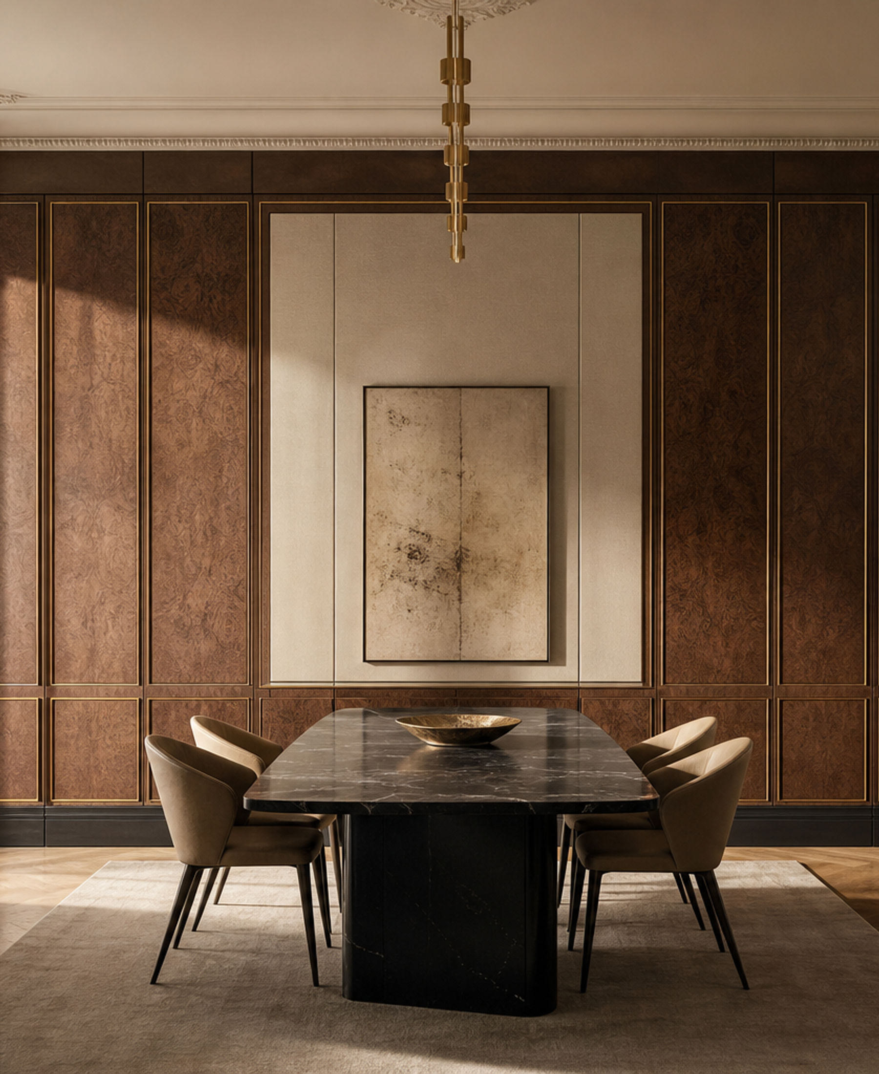 Fadior Miroir Wall Panel Suite with Rationalist Feature Wall — 304 stainless steel wall panel system, front view