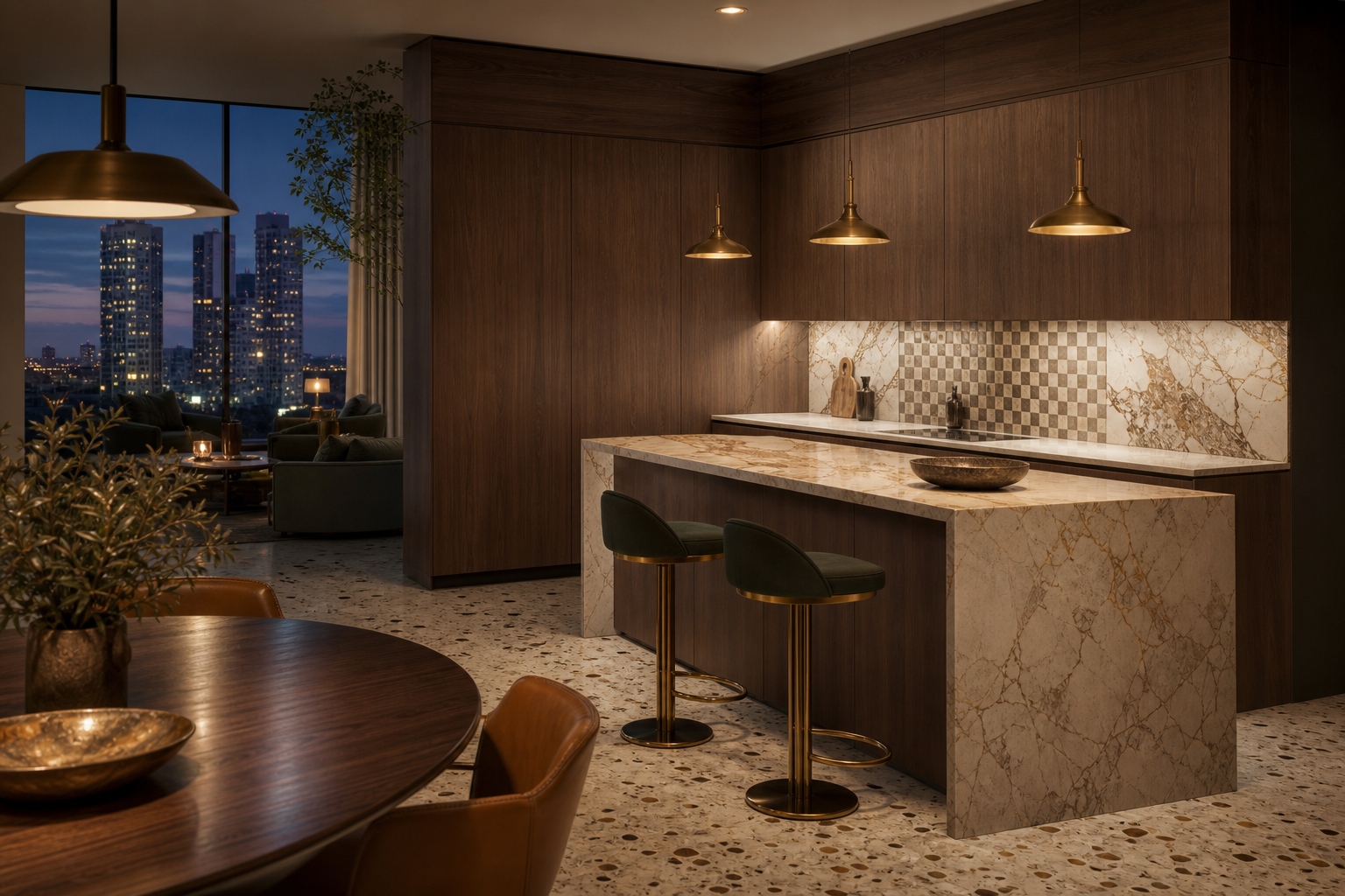 Fadior Terrena Kitchen Suite with Full-Depth Vein Chef Wall — interior room context showing cabinet integration