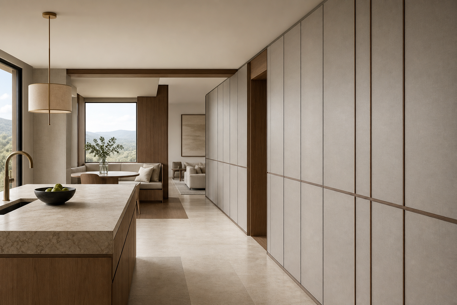 Fadior Miroir Wall Panel Suite with Layered Mirror Datum Wall — interior room context showing cabinet integration