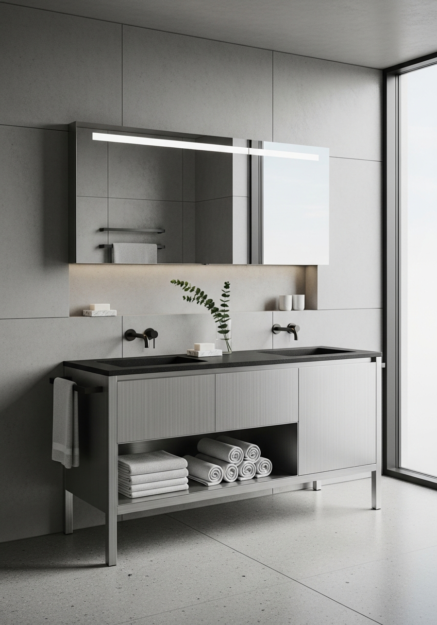 Fadior Acqua Vanity Suite — 304 stainless steel bath and vanity system, front view