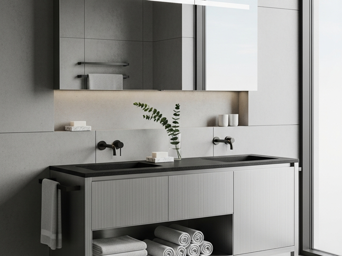 Fadior Acqua Vanity Suite — 304 stainless steel bath and vanity system, front view