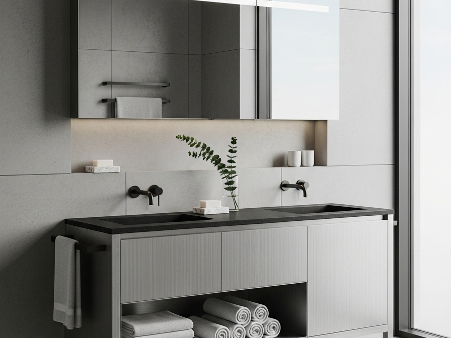 Fadior Acqua Vanity Suite — 304 stainless steel bath and vanity system, front view
