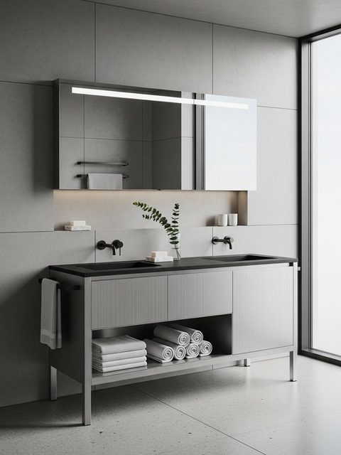 Fadior Acqua Vanity Suite — 304 stainless steel bath and vanity system, front view