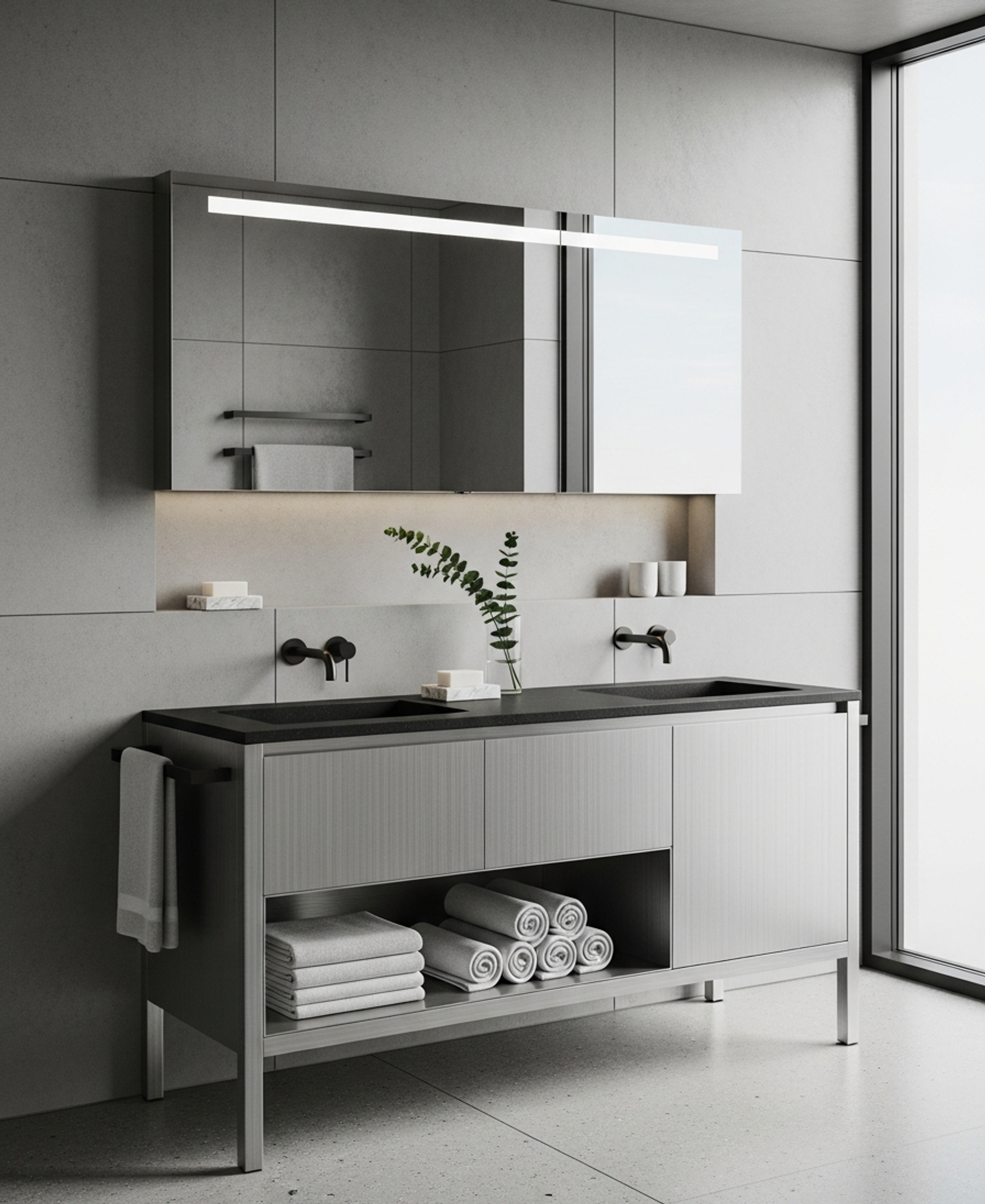 Fadior Acqua Vanity Suite — 304 stainless steel bath and vanity system, front view