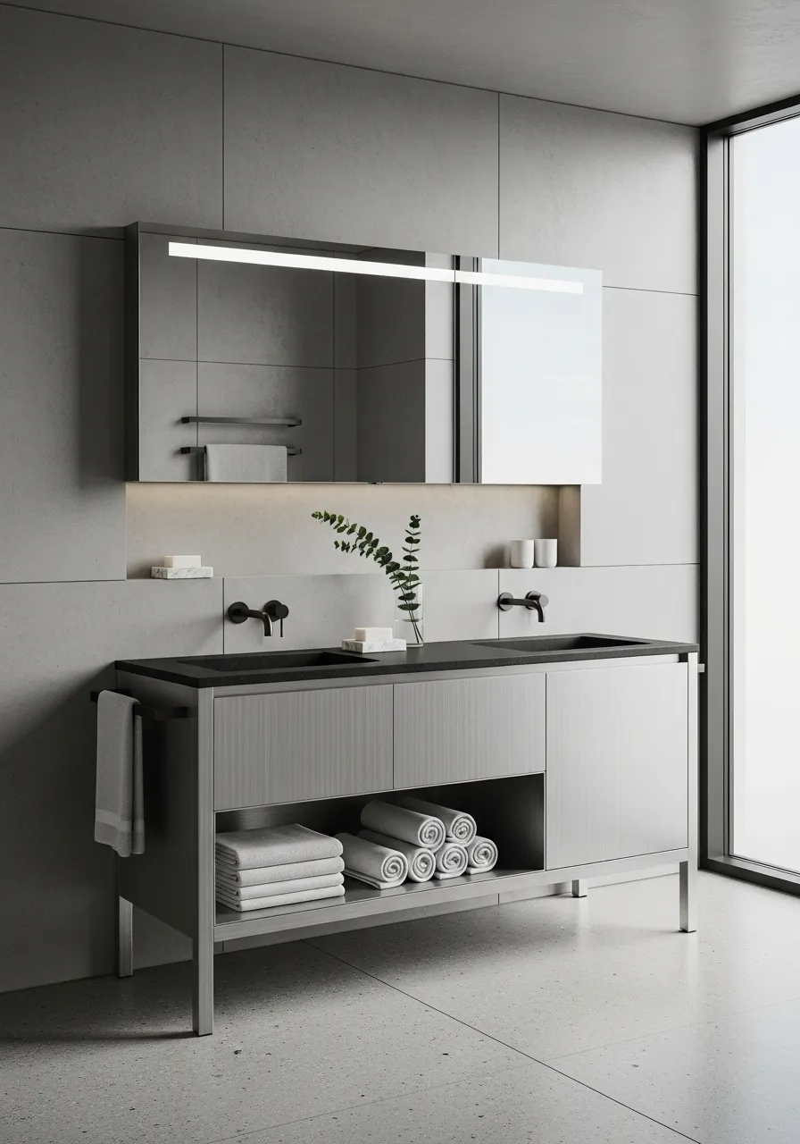 Fadior Acqua Vanity Suite — 304 stainless steel bath and vanity system, front view