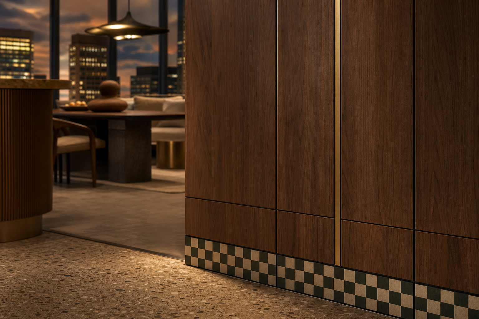 Fadior Miroir Wall Panel Suite with Flush Fitting Service Reveal — close-up of stainless steel finish and hardware detail