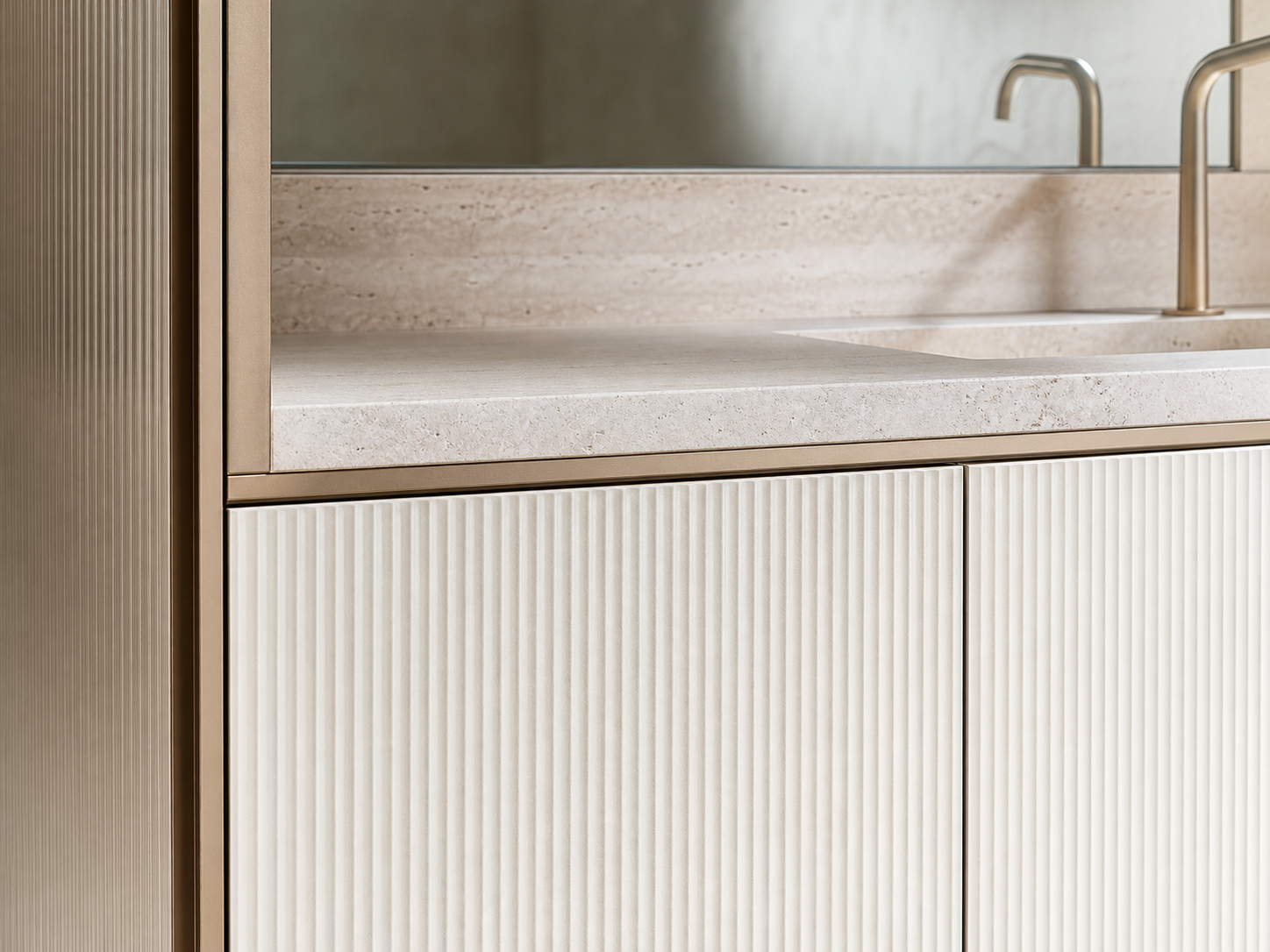 Fadior Ethereal Ribbed Travertine Towel Atrium — close-up of stainless steel finish and hardware detail