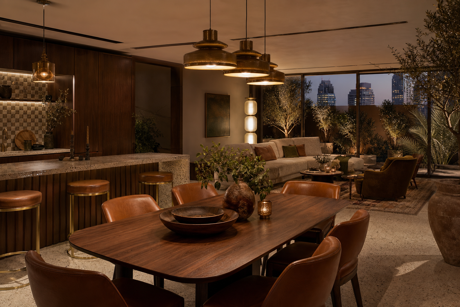 Fadior Riyadh Garden Courtyard Villa — dining table, breakfast bar, cabinet wall, terrace glazing