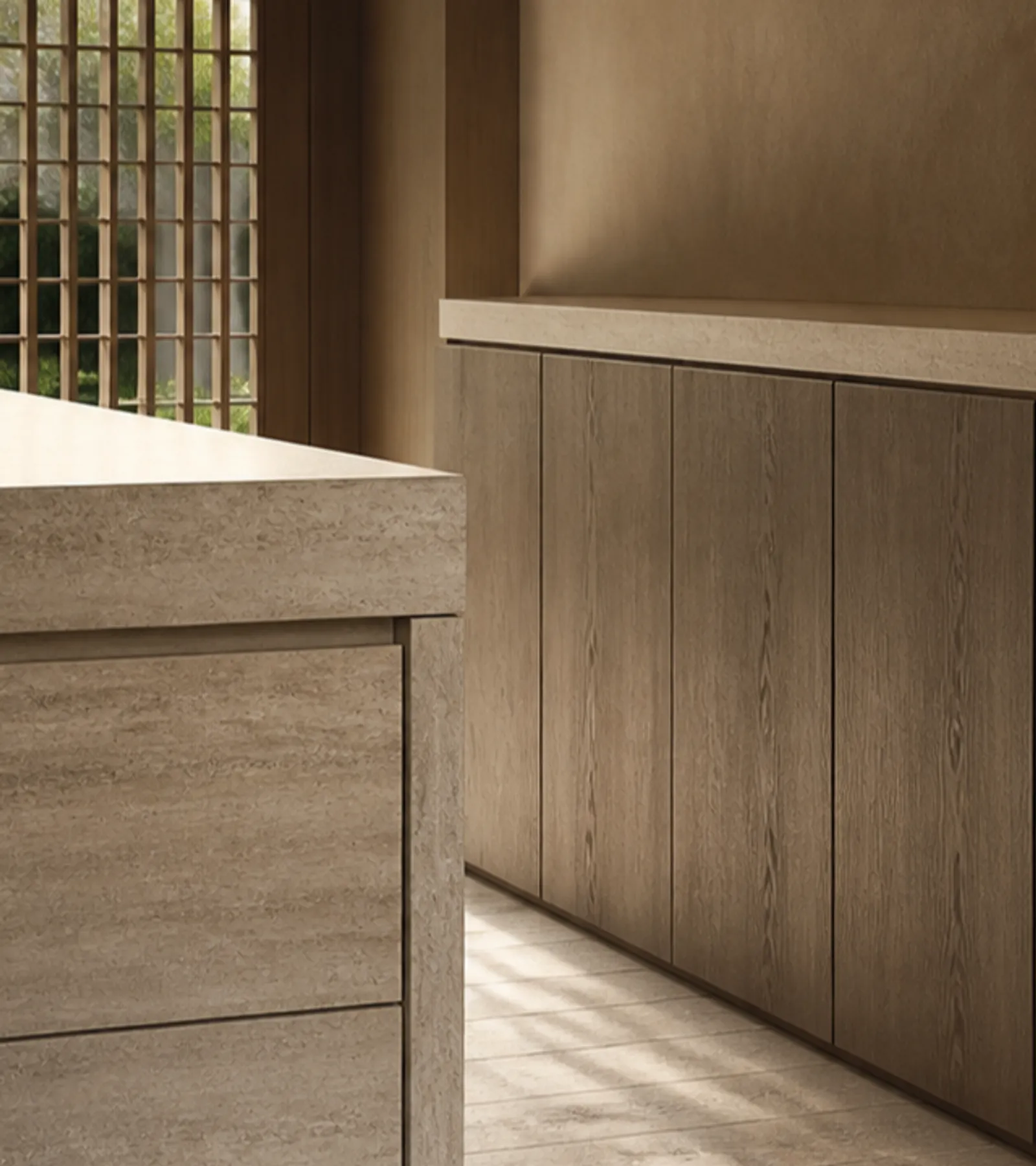 Fadior Meridian Cabinets Kitchen with Italian Finish Atelier — close-up of stainless steel finish and hardware detail