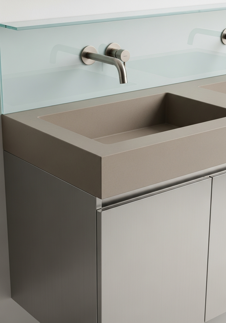 Fadior Acqua Vanity Suite — close-up of stainless steel finish and hardware detail