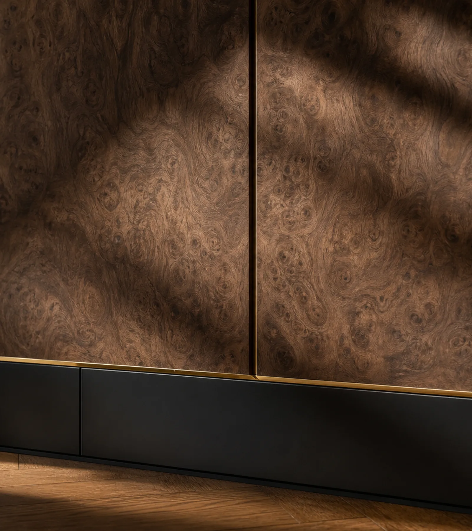 Fadior Terrazzo Wall Panel Suite with Hettich Silent Service Datum — close-up of stainless steel finish and hardware detail