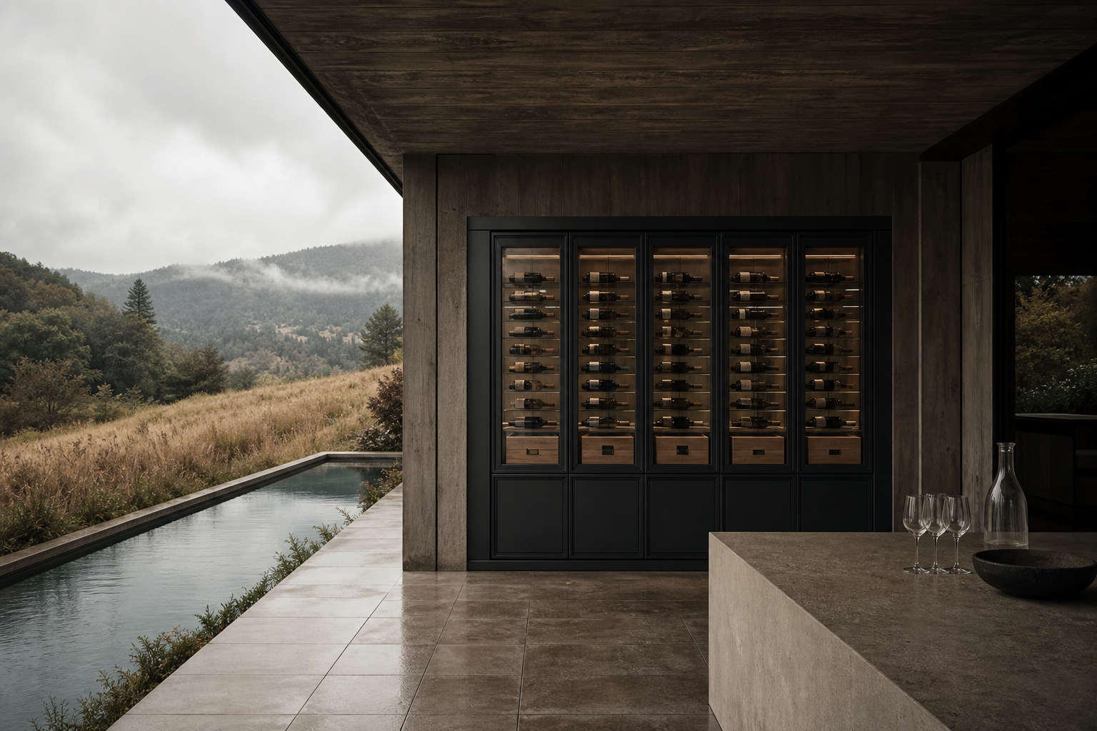 Fadior Estuary Wine Cabinet with Vaulted Tasting Atelier — lifestyle setting with natural light and residential styling