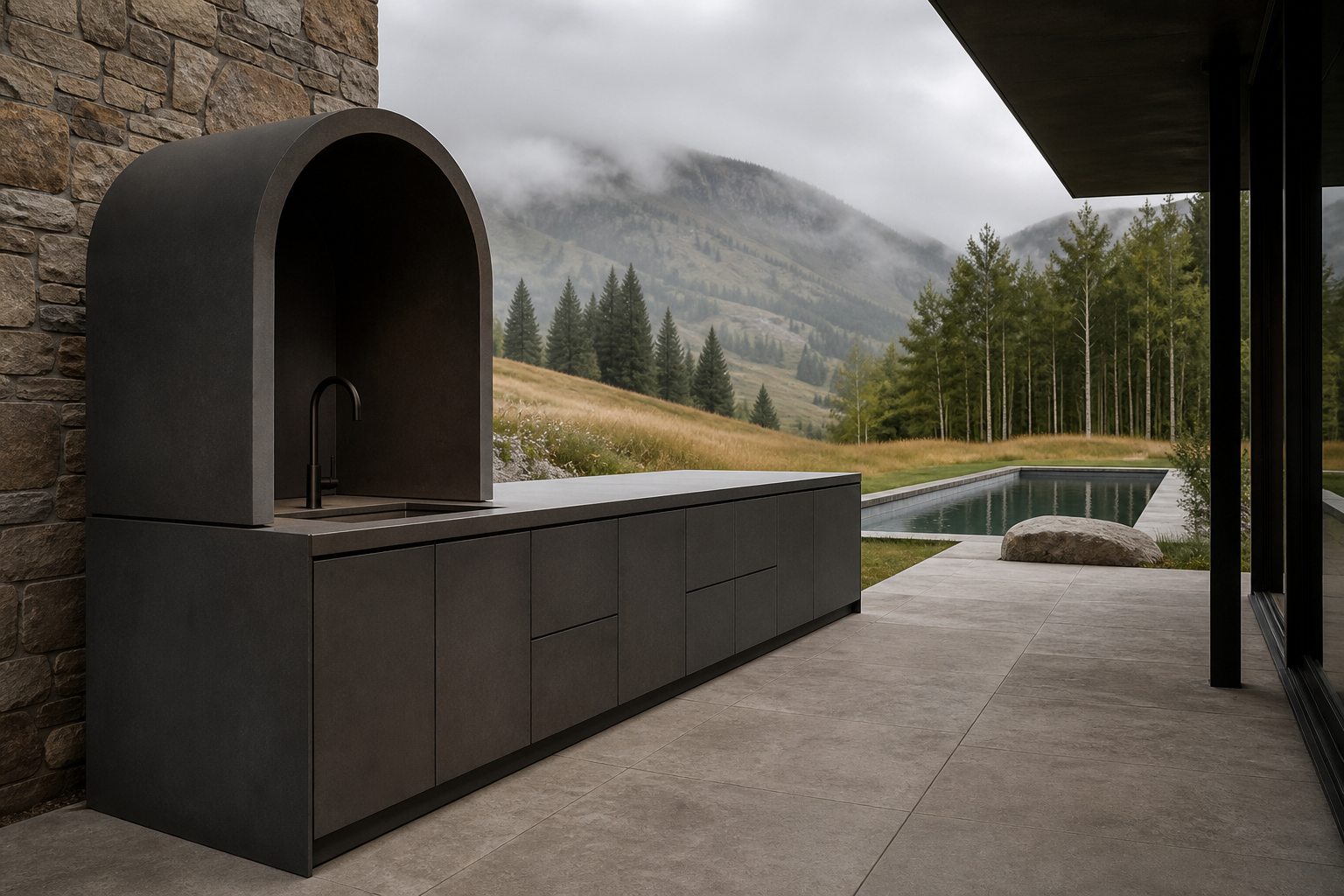 Conjunto de cocina de terraza Vantage con arcada de enjuague Azimuth perspectiva interior