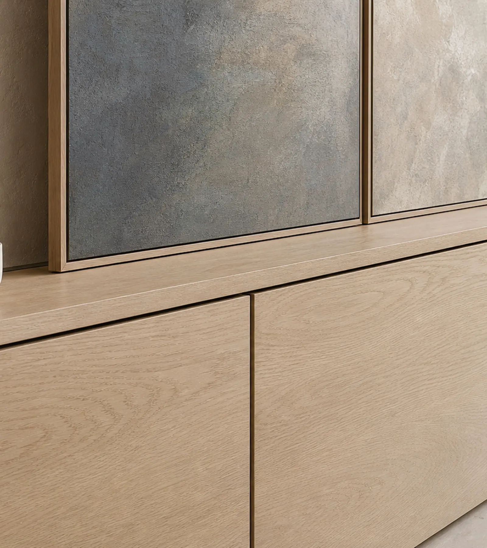 Suite de Salón Patina con Cómoda de Puerta Corredera Artística acabado y detalle