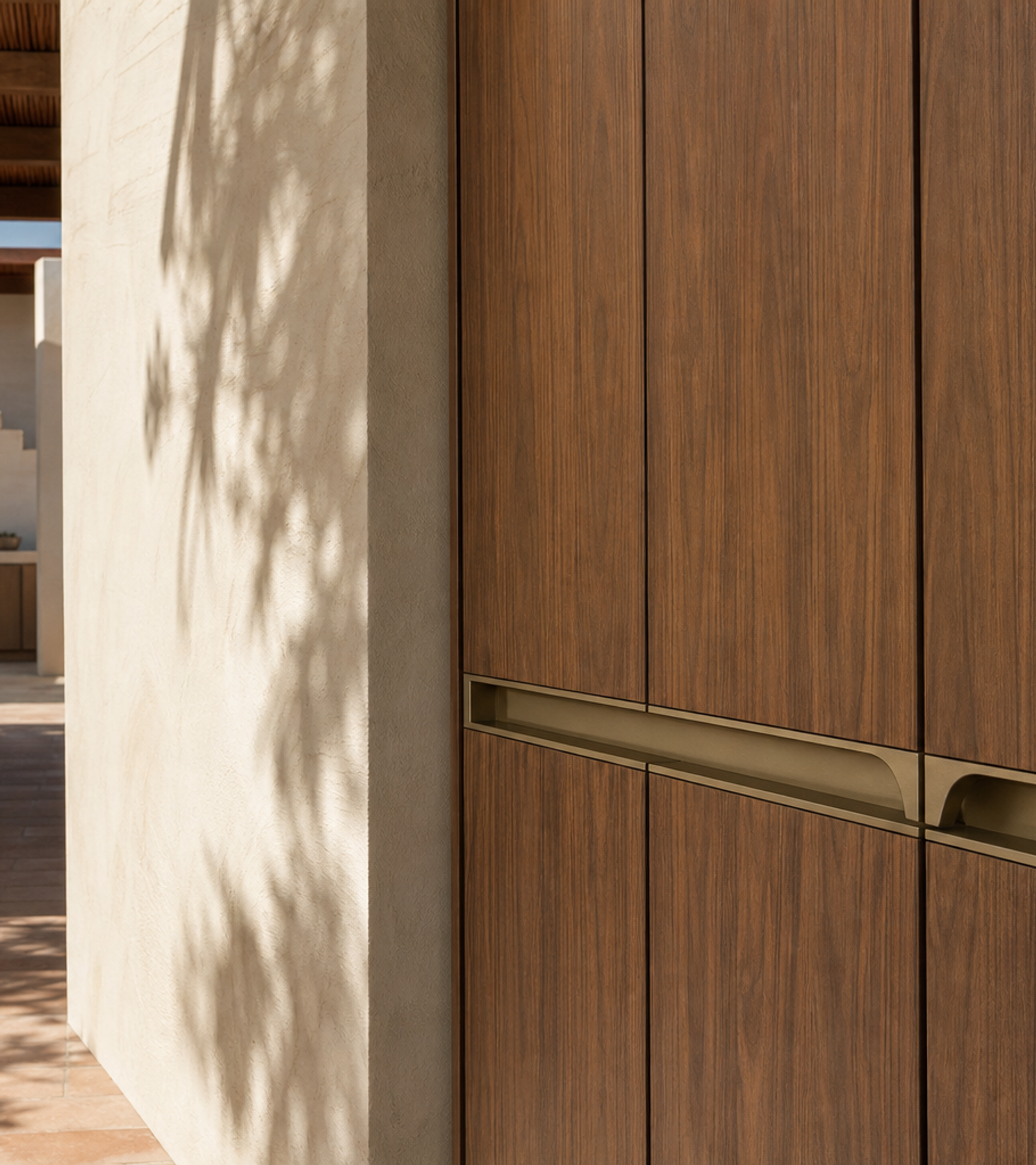 Fadior Onyx Champagne Ribbon Wardrobe Wall — close-up of stainless steel finish and hardware detail
