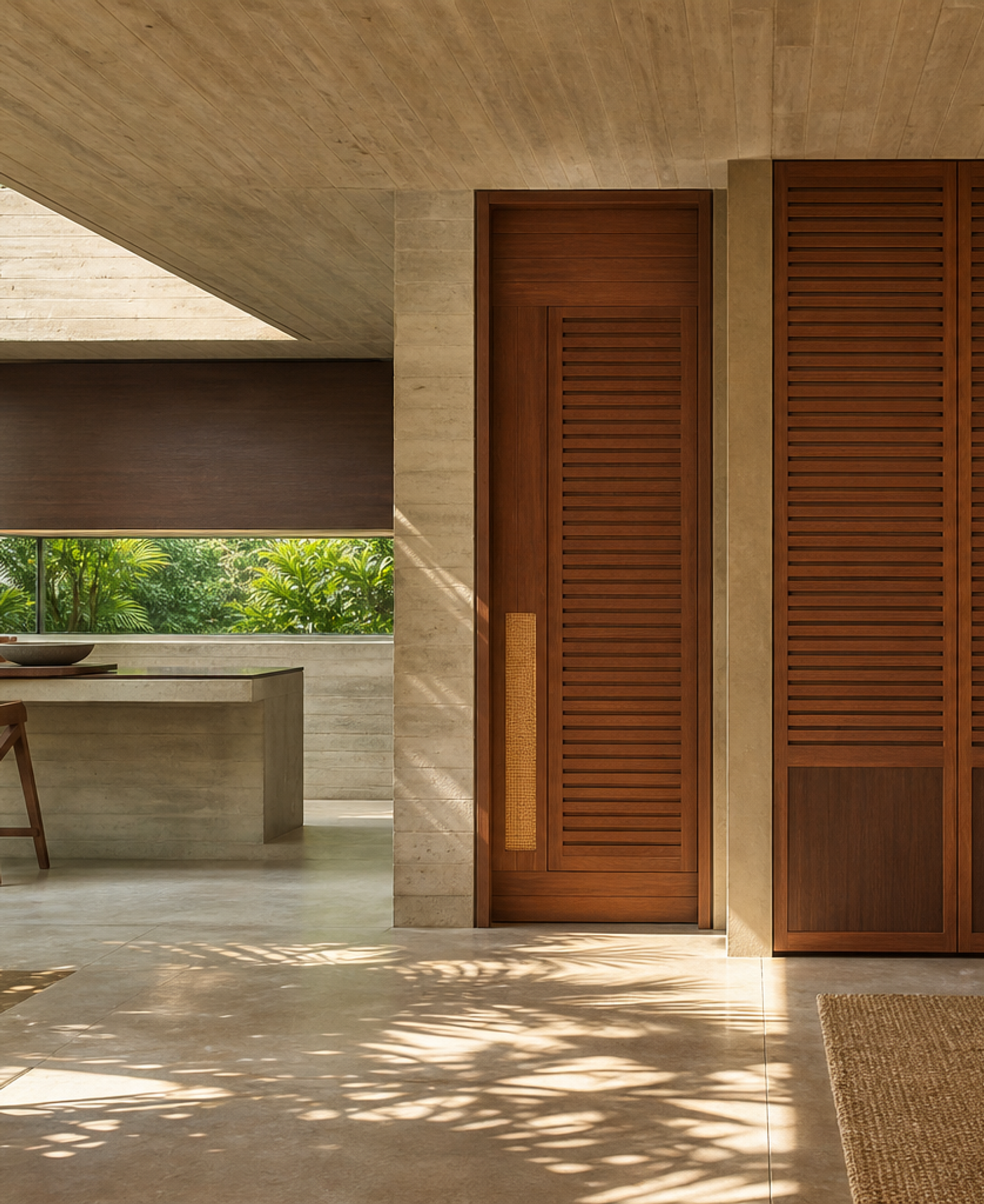 Fadior Alabaster Interior Door Suite with Linen Louver Passage Door — 304 stainless steel interior door system, front view
