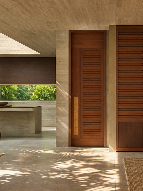 Fadior Alabaster Interior Door Suite with Linen Louver Passage Door — 304 stainless steel interior door system, front view