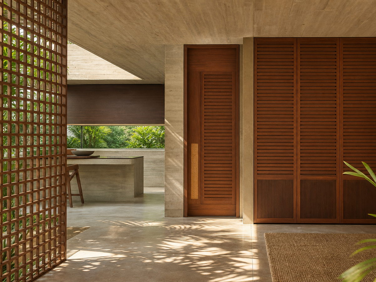 Fadior Alabaster Interior Door Suite with Linen Louver Passage Door — 304 stainless steel interior door system, front view