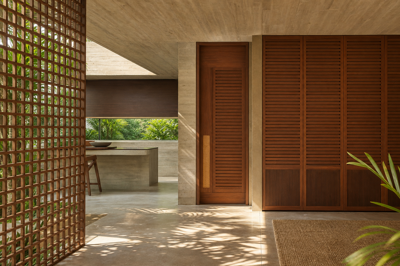 Fadior Alabaster Interior Door Suite with Linen Louver Passage Door — 304 stainless steel interior door system, front view
