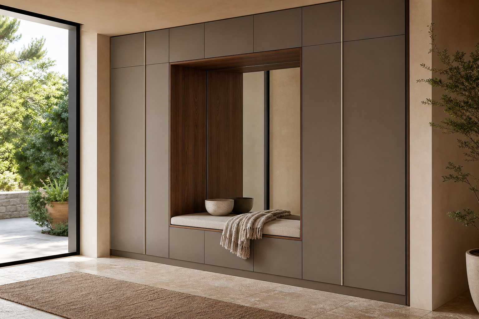 Fadior Savile Entryway Suite with Precision Arrival Wall — lifestyle setting with natural light and residential styling