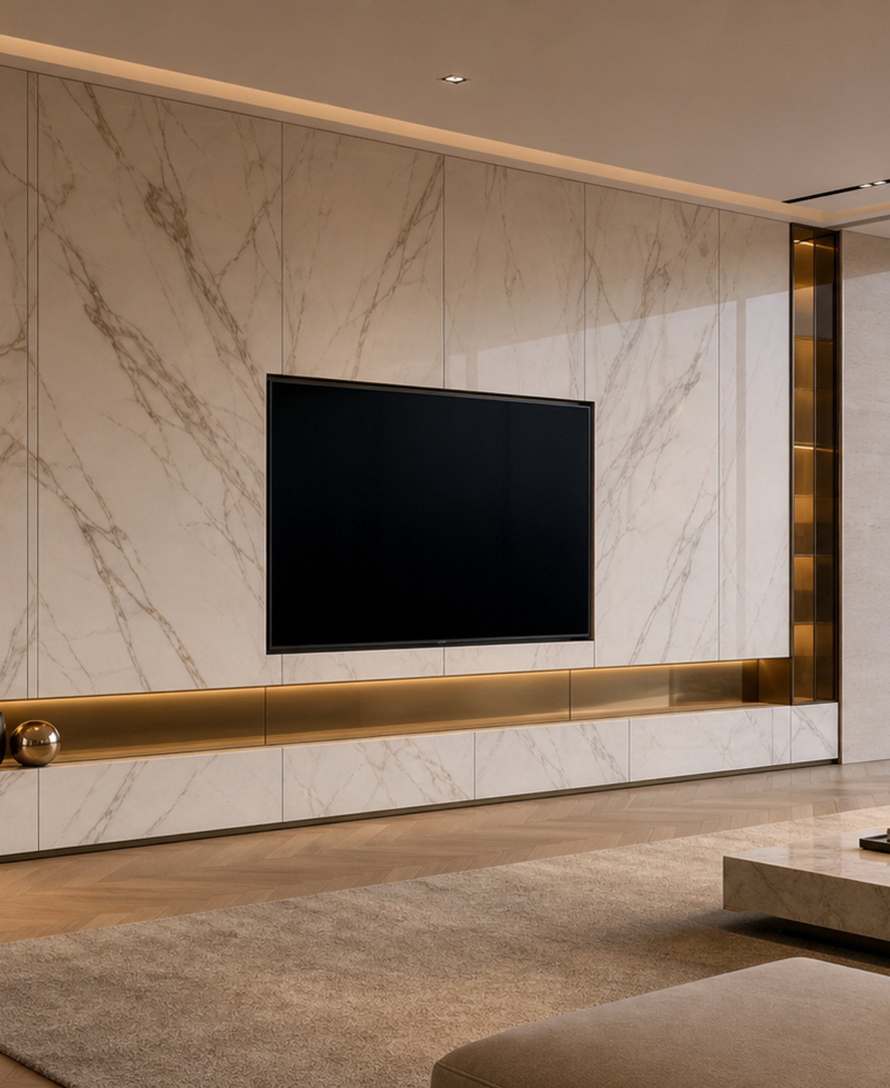 Fadior Zenith Spectral Bronze Media Wall — 304 stainless steel living room system, front view