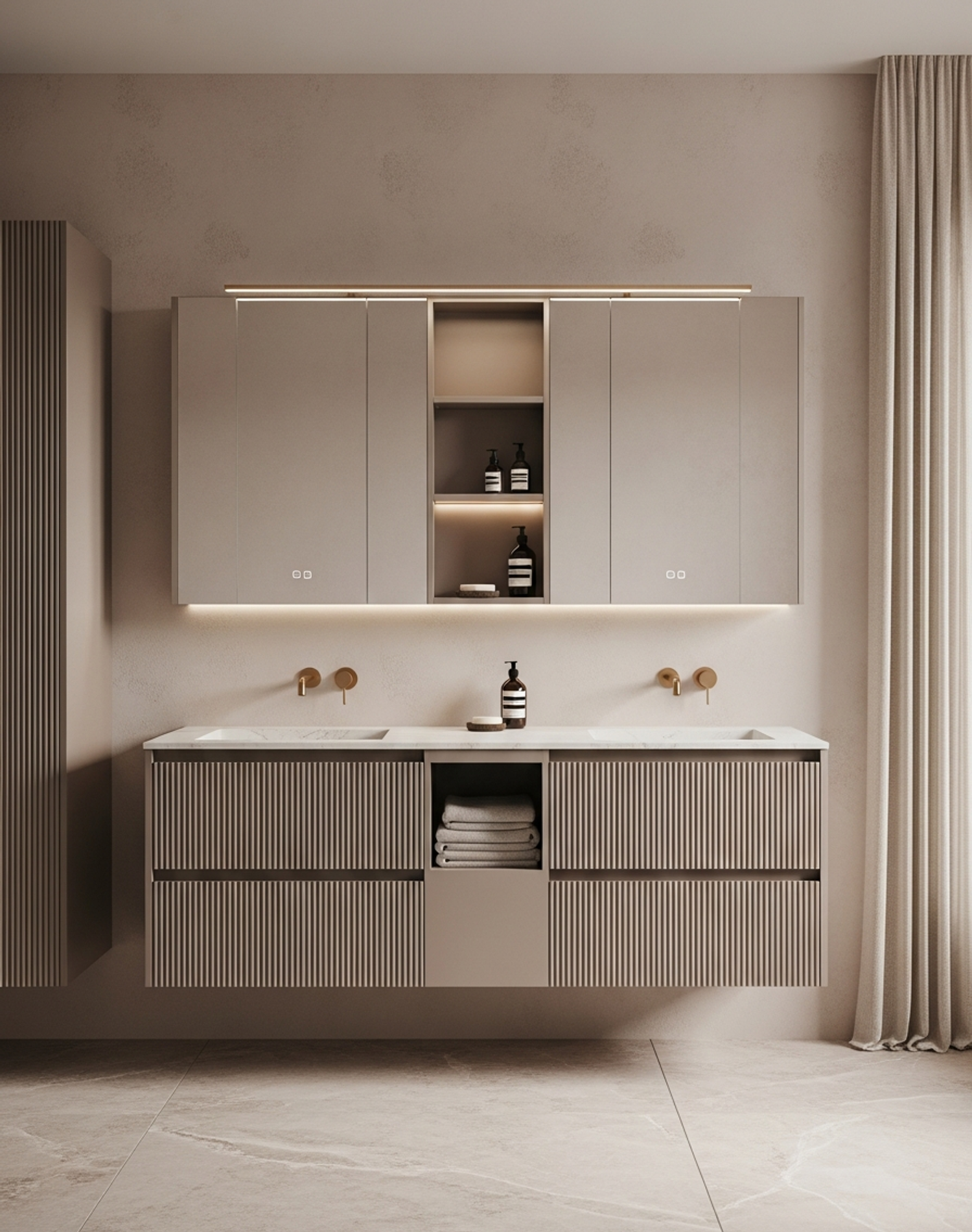 Fadior Acqua Bath and Vanity Suite — interior room context showing cabinet integration