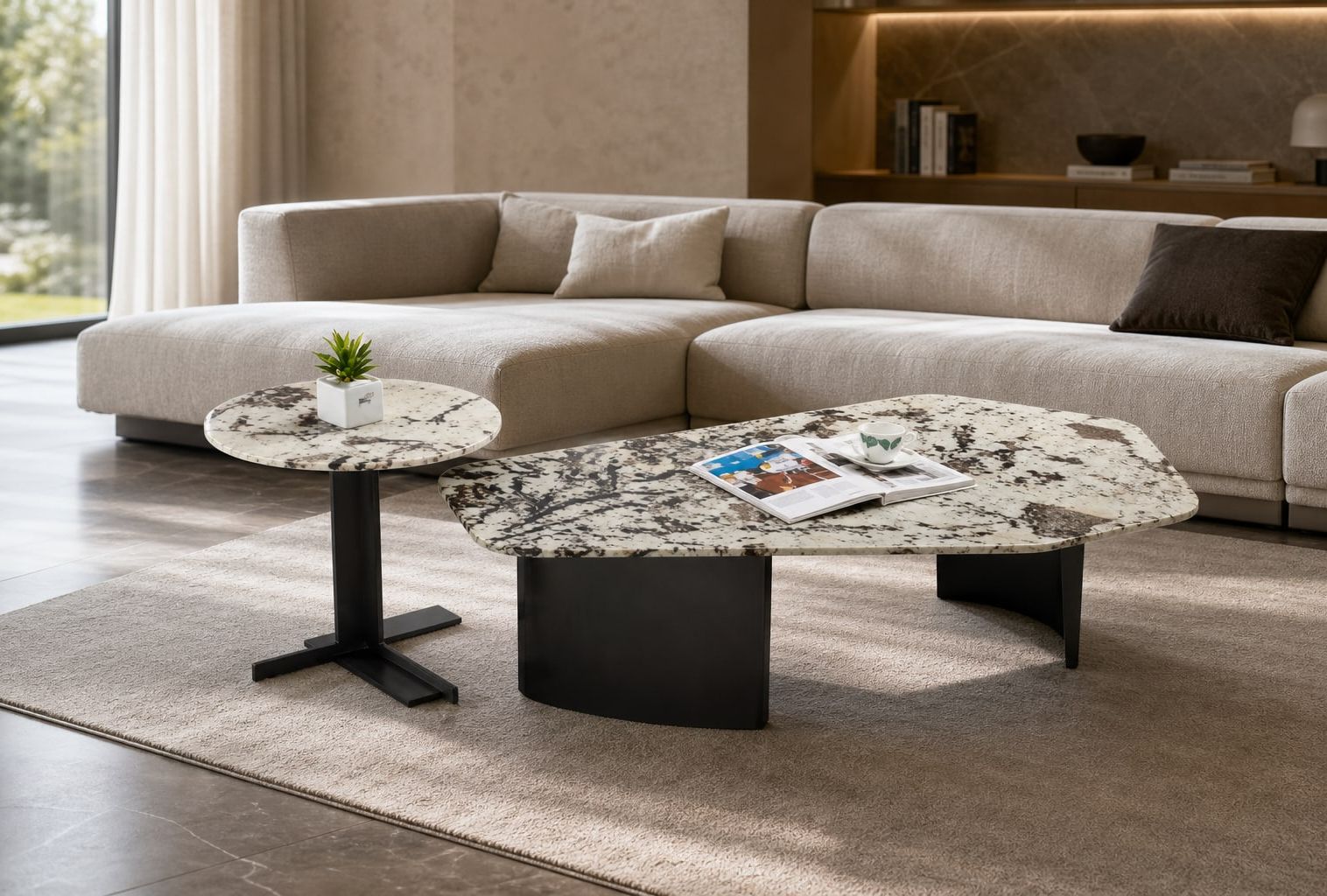 Stone-Top Coffee Table styled in a FADIOR HOME interior setting