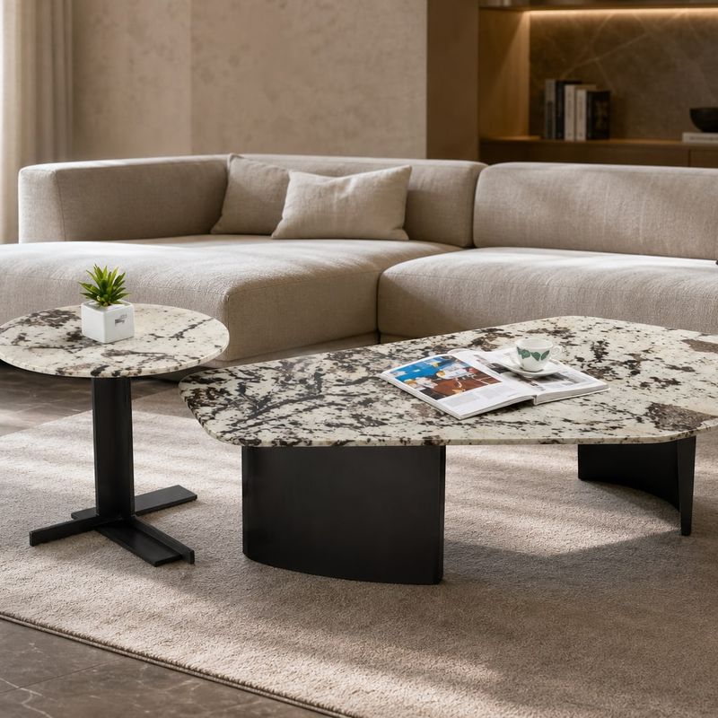 Stone-Top Coffee Table (Luxury stone) styled in a FADIOR HOME interior setting