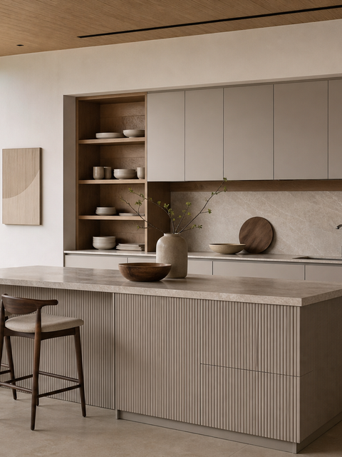 Fadior Terrena Kitchen Suite with Reeded Breakfast Harbor — 304 stainless steel kitchen system, front view