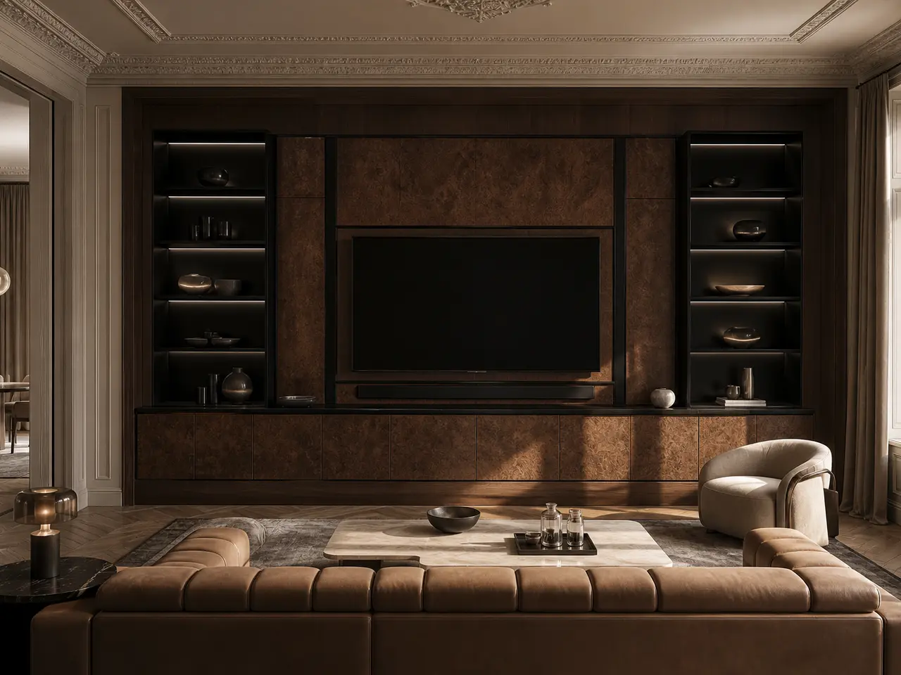 Fadior Veneto Living Room Suite with Terracotta Listening Hearth — 304 stainless steel living room system, front view