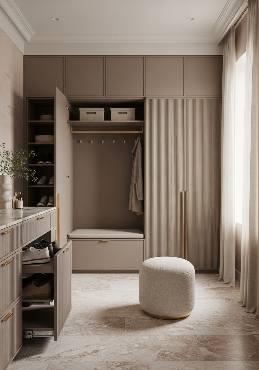 Fadior Archetype Entryway Suite — interior room context showing cabinet integration