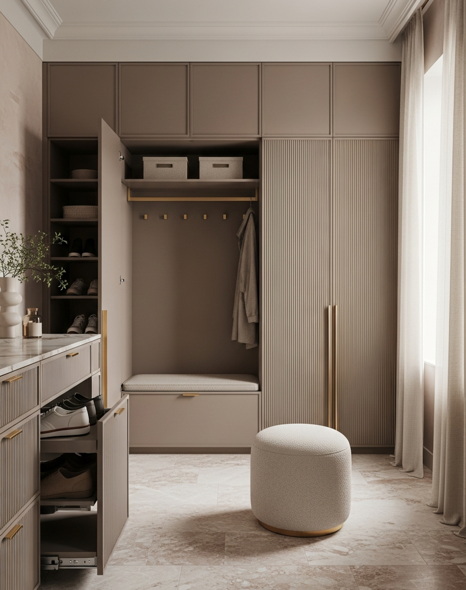 Fadior Archetype Entryway Suite — interior room context showing cabinet integration