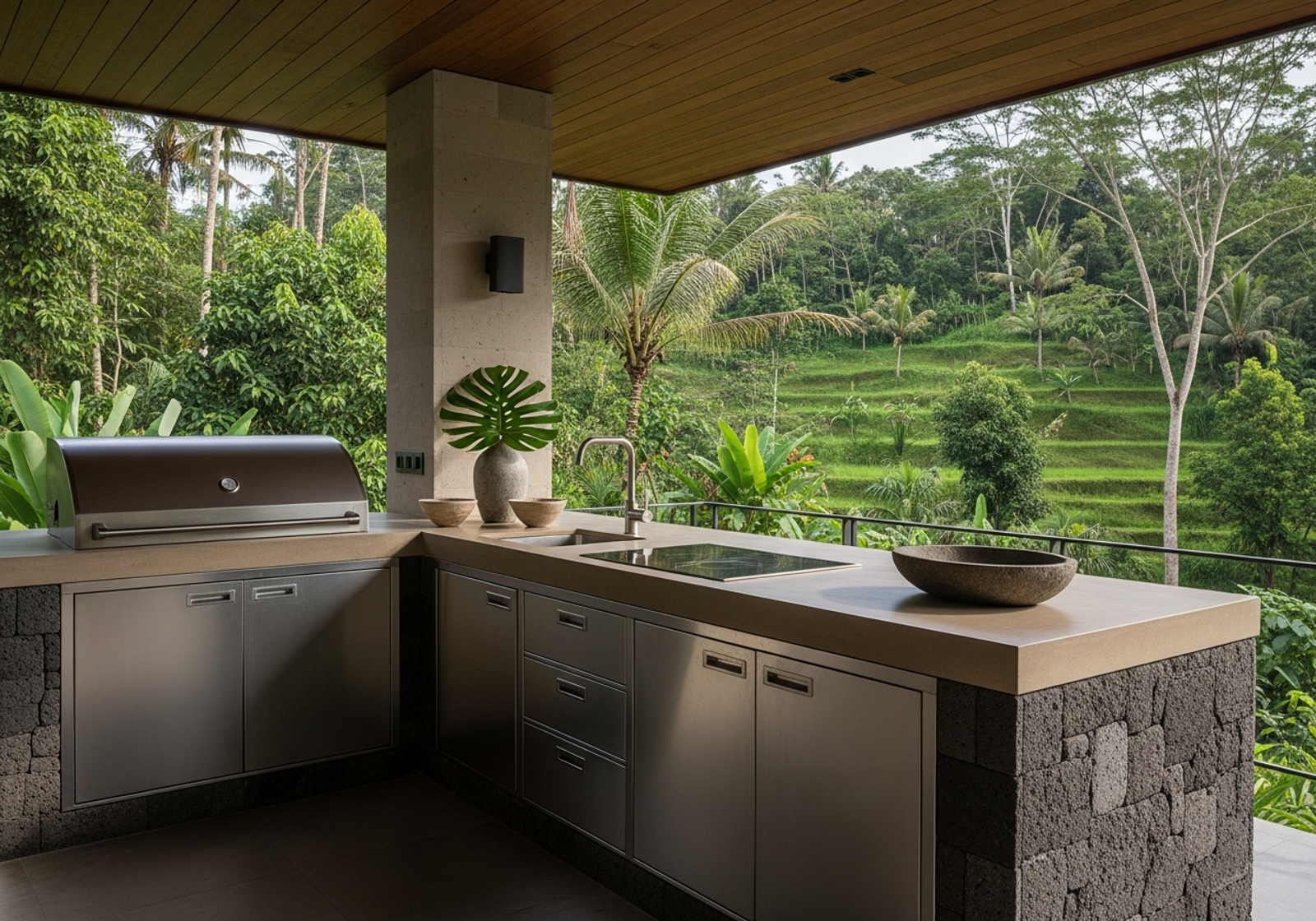 Fadior Ubud Tropical Villa — outdoor kitchen and terrace setting