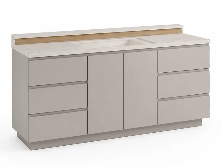 Fadior Verve Bath and Vanity Suite with Quartz Veil Wash Atelier — 304 stainless steel bath and vanity system, front view