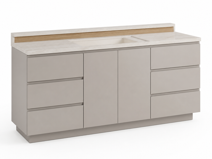 Fadior Verve Bath and Vanity Suite with Quartz Veil Wash Atelier — 304 stainless steel bath and vanity system, front view