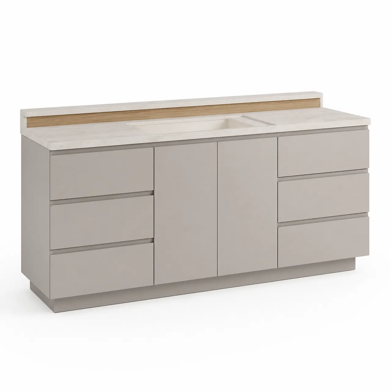 Fadior Verve Bath and Vanity Suite with Quartz Veil Wash Atelier — 304 stainless steel bath and vanity system, front view