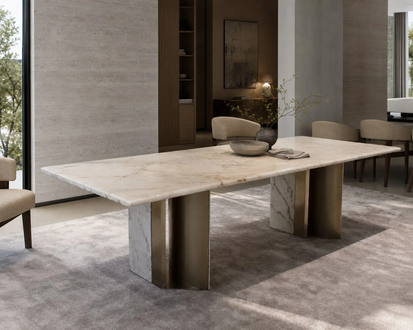 Calacatta-Tone Marble Dining Table