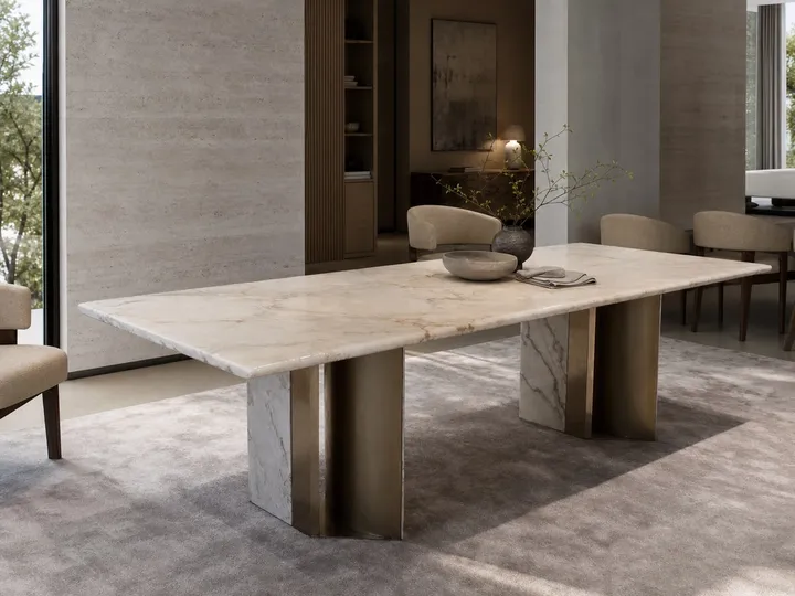 Mesa de comedor de mármol en tono Calacatta