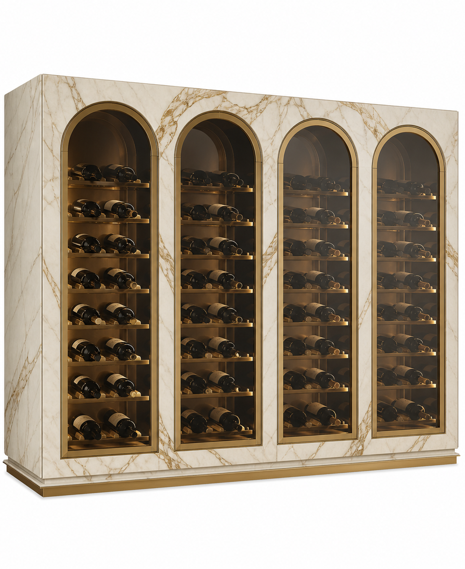 Fadior Estuary Wine Cabinet Suite with Calacatta Magnum Arcade — 304 stainless steel wine cabinet system, front view