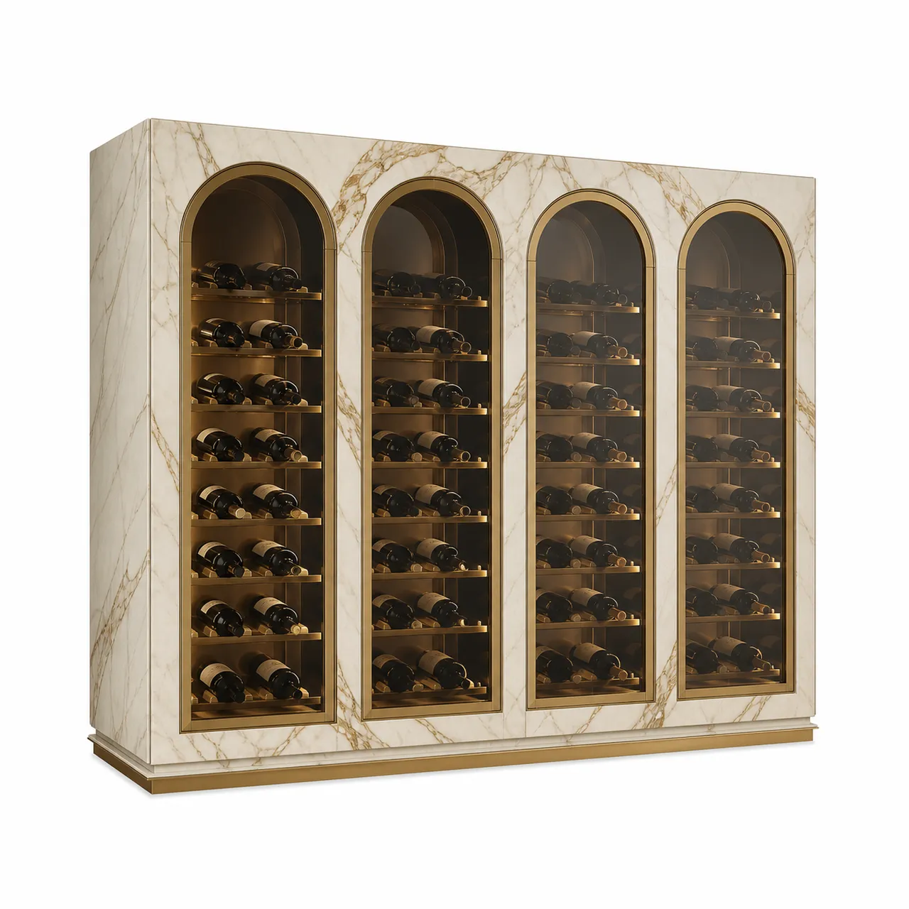 Fadior Estuary Wine Cabinet Suite with Calacatta Magnum Arcade — 304 stainless steel wine cabinet system, front view