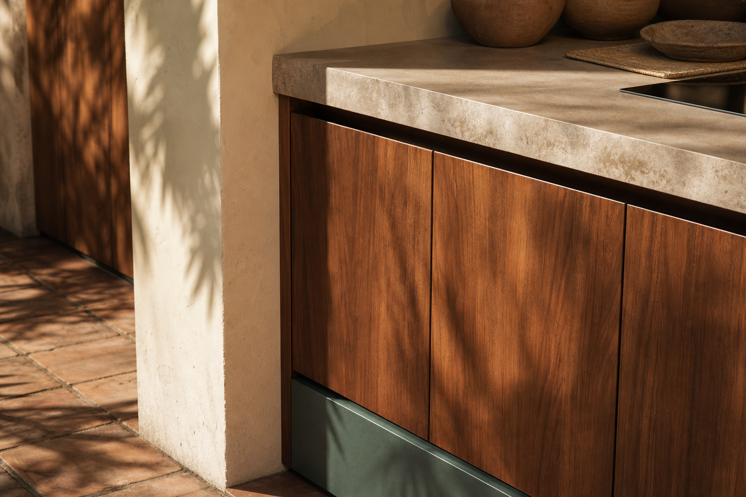 Fadior Dream Home Kitchen Suite with Courtyard Utility Spine — close-up of stainless steel finish and hardware detail
